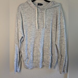 J. Crew Long Knit Hoodie Unisex L Heathered Blue Gray Lightweight FLAW